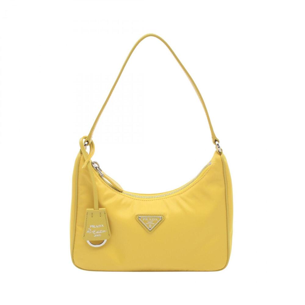 Prada TESSUTO+SAFFIANO Handbag, Nylon and Saffiano Leather, Women's, Yellow, ...